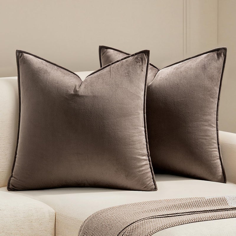 MIULEE Pack of 2 Decorative Velvet Throw Pillow Cover Soft Pillow Cover Soild Square Cushion Case for Sofa Bedroom Car 18x 18 Inch Dark Coffee 45x 45cm Dark Coffee - Image 1